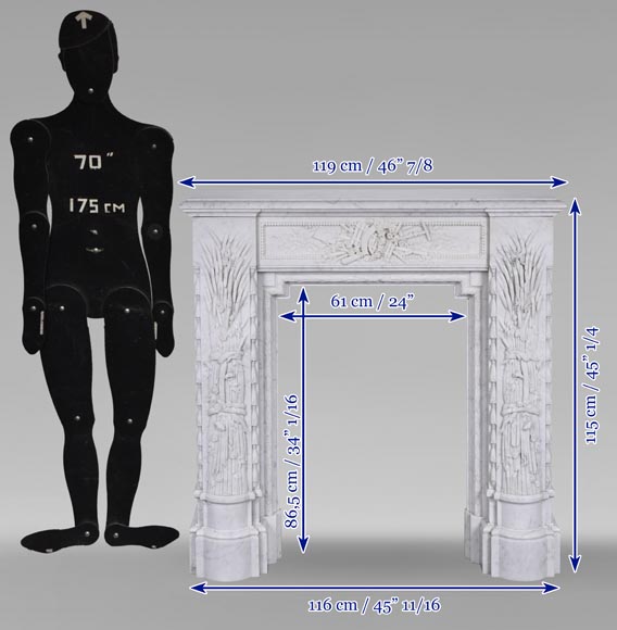 Cheminée de style Napoléon III en marbre de Carrare aux épis de blé Cheminée de style Napoléon III en marbre de Carrare aux épis de blé-17
