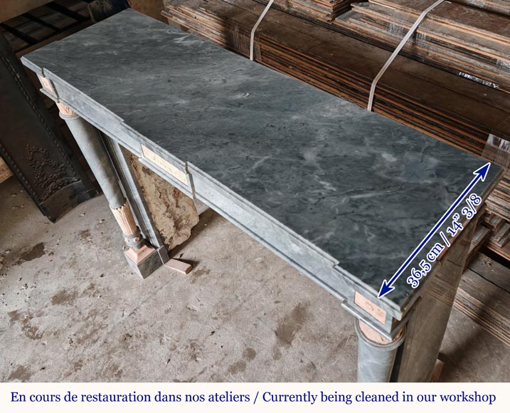 Cheminée de style Louis XVI à colonnes détachées en marbres Turquin et Rose du Portugal Cheminée de style Louis XVI à colonnes détachées en marbres Turquin et Rose du Portugal-9