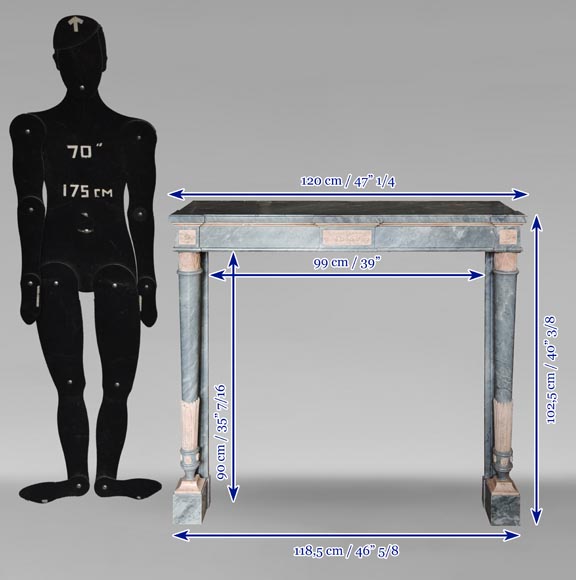 Cheminée de style Louis XVI à colonnes détachées en marbres Turquin et Rose du Portugal Cheminée de style Louis XVI à colonnes détachées en marbres Turquin et Rose du Portugal-11