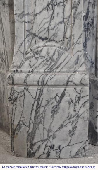 Cheminée de style Louis XV modèle Pompadour, gallbée, en marbre bleu fleuri Cheminée de style Louis XV modèle Pompadour, gallbée, en marbre bleu fleuri-4