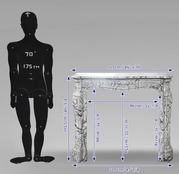 Cheminée de style Louis XV modèle Pompadour, gallbée, en marbre bleu fleuri Cheminée de style Louis XV modèle Pompadour, gallbée, en marbre bleu fleuri-9