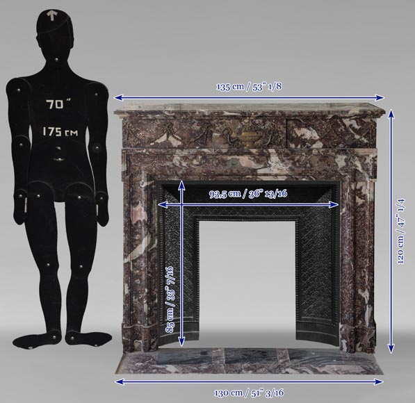 Cheminée de style Louis XIV en marbre Rouge de Rance ornée de bronze Cheminée de style Louis XIV en marbre Rouge de Rance ornée de bronze-11