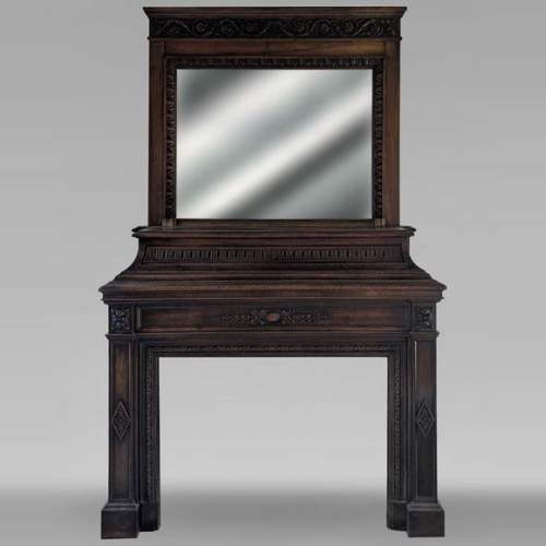 Cheminée de style Napoléon III en bois de noyer avec son trumeau