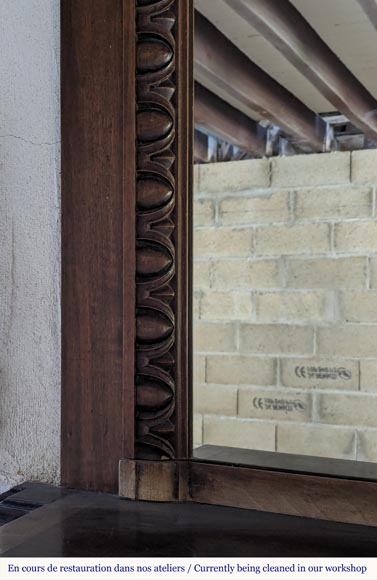 Cheminée de style Napoléon III en bois de noyer avec son trumeau Cheminée de style Napoléon III en bois de noyer avec son trumeau-4