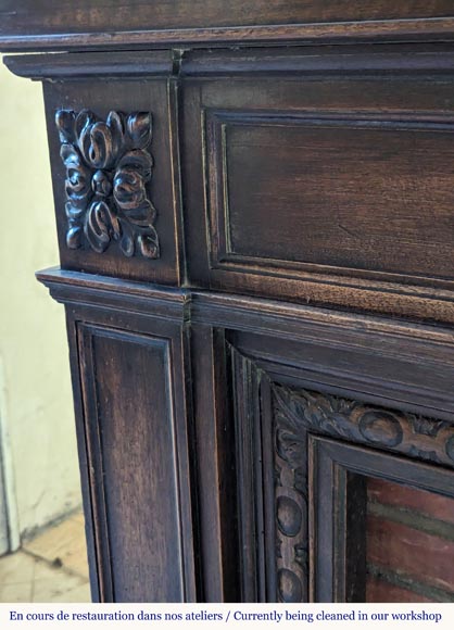 Cheminée de style Napoléon III en bois de noyer avec son trumeau Cheminée de style Napoléon III en bois de noyer avec son trumeau-8