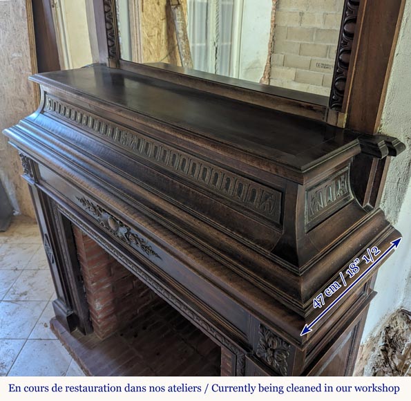 Cheminée de style Napoléon III en bois de noyer avec son trumeau Cheminée de style Napoléon III en bois de noyer avec son trumeau-13