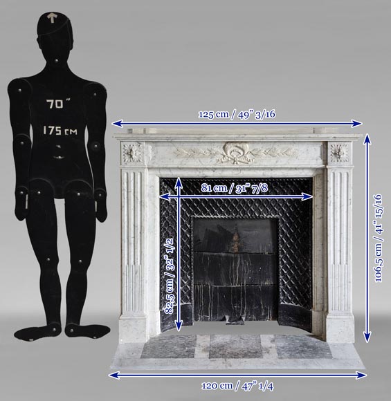 Cheminée Louis XVI en marbre de Carrare ornée d'une couronne de laurier Cheminée Louis XVI en marbre de Carrare ornée d'une couronne de laurier-10