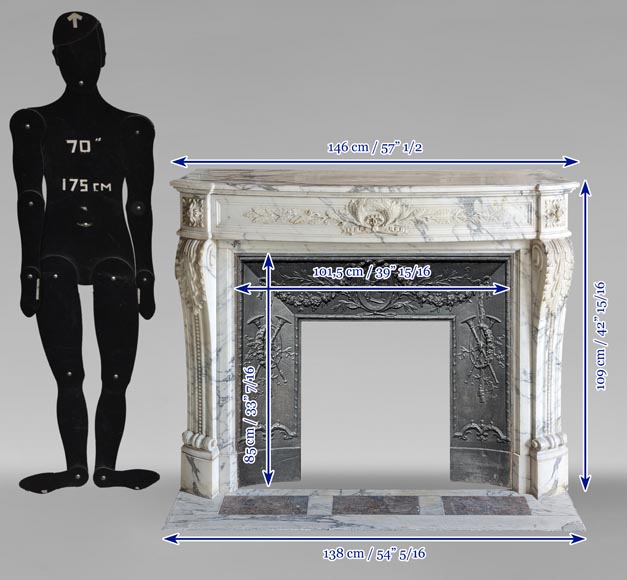 Cheminée de style Louis XVI galbée en marbre Arabescato  Cheminée de style Louis XVI galbée en marbre Arabescato -10