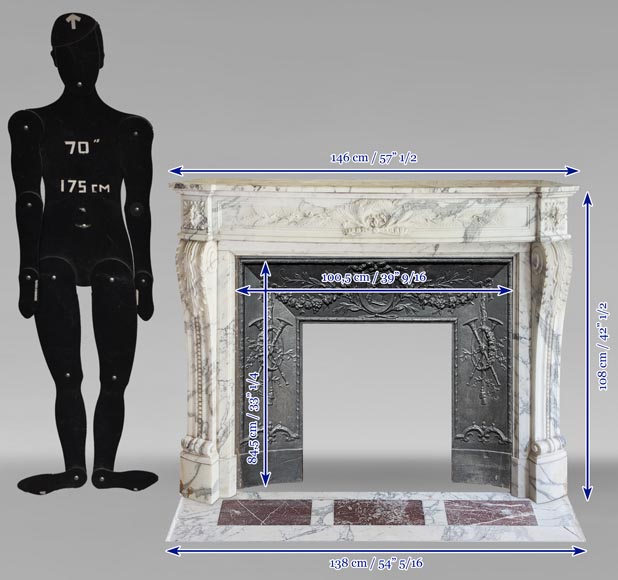 Cheminée de style Louis XVI en marbre Arabescato au bandeau galbé et décoré d'une couronne de laurier Cheminée de style Louis XVI en marbre Arabescato au bandeau galbé et décoré d'une couronne de laurier-13