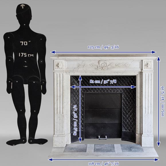 Cheminée de style Louis XVI en marbre de Carrare décorée d'une couronne de laurier Cheminée de style Louis XVI en marbre de Carrare décorée d'une couronne de laurier-10