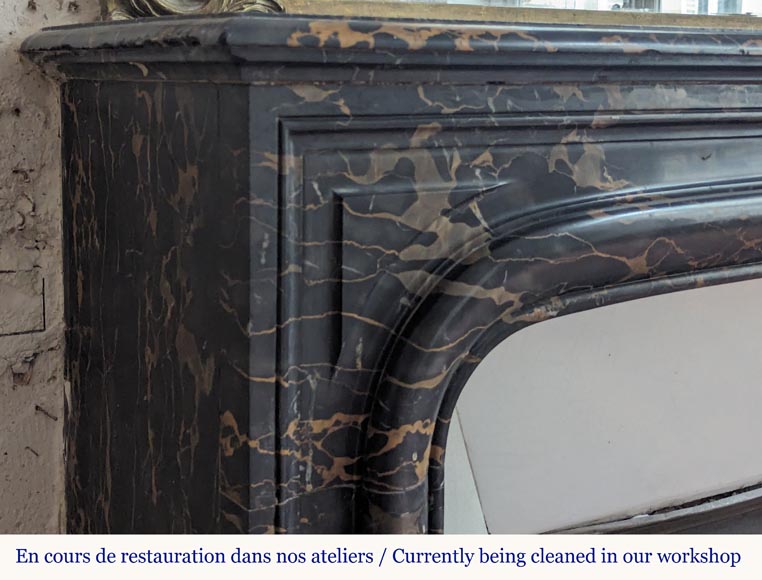 Cheminée de style Louis XIV en marbre Portor Cheminée de style Louis XIV en marbre Portor-3