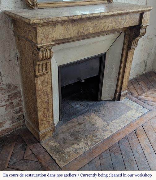 Cheminée de style Napoléon III à modillon en marbre Brocatelle Cheminée de style Napoléon III à modillon en marbre Brocatelle-2