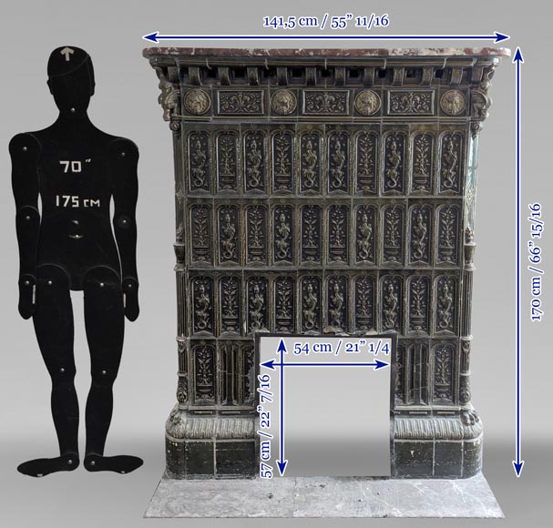 Grand poêle de style Napoléon III en faïence verte décoré de salamandres Grand poêle de style Napoléon III en faïence verte décoré de salamandres-13