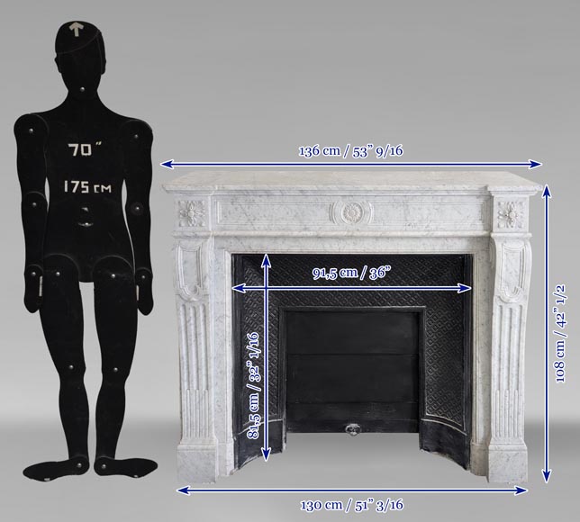 Cheminée de style Louis XVI en marbre de Carrare ornée d'un tournesol Cheminée de style Louis XVI en marbre de Carrare ornée d'un tournesol-11