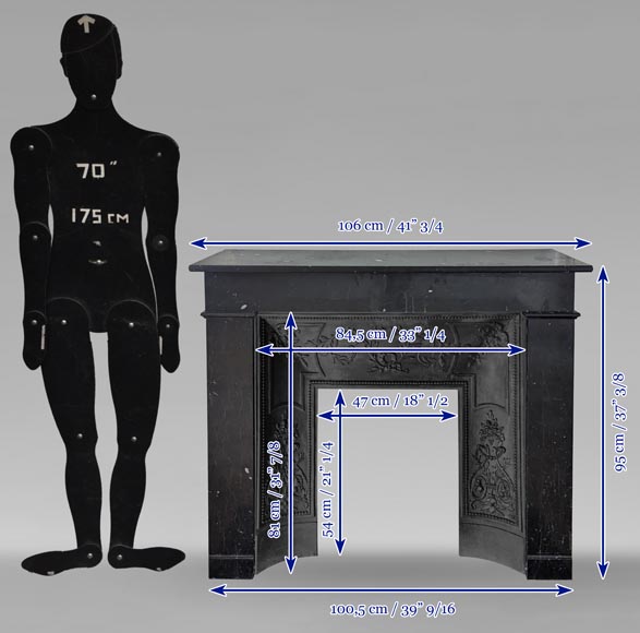 Cheminée de style Napoléon III de forme simple en marbre noir moucheté Cheminée de style Napoléon III de forme simple en marbre noir moucheté-9