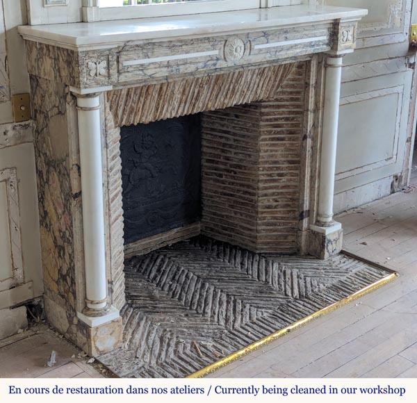 Cheminée de style Directoire bicolore en marbre décorée de papillons Cheminée de style Directoire bicolore en marbre décorée de papillons-2