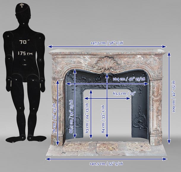 Cheminée de style Louis XV en marbre Rouge du Nord à coquille mouvementée Cheminée de style Louis XV en marbre Rouge du Nord à coquille mouvementée-12