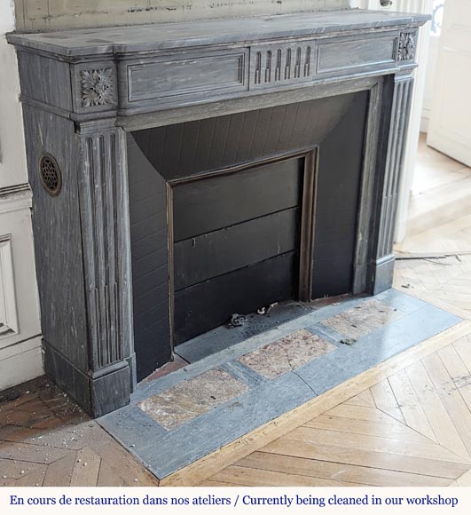 Cheminée de style Louis XVI en marbre Turquin à cannelures rudentées Cheminée de style Louis XVI en marbre Turquin à cannelures rudentées-2