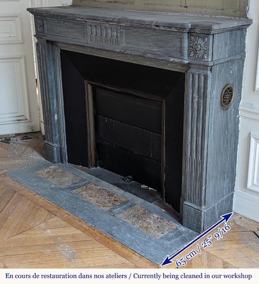 Cheminée de style Louis XVI en marbre Turquin à cannelures rudentées Cheminée de style Louis XVI en marbre Turquin à cannelures rudentées-5