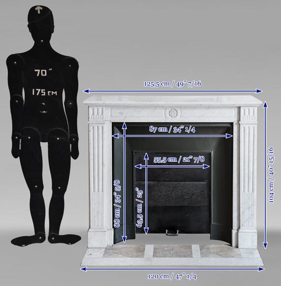 Cheminée de style Louis XVI en marbre de Carrare ornée d'une fleur de tournesol Cheminée de style Louis XVI en marbre de Carrare ornée d'une fleur de tournesol-10