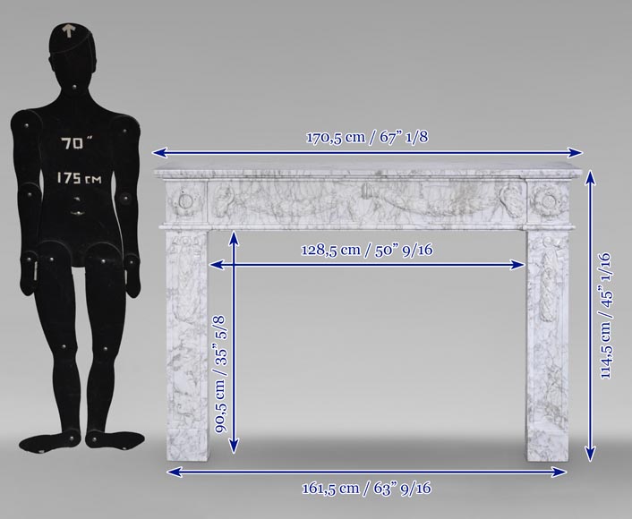 Cheminée d'époque Louis XVI ornée d'une guirlande sculptée en marbre de Carrare veiné ancien Cheminée d'époque Louis XVI ornée d'une guirlande sculptée en marbre de Carrare veiné ancien-15