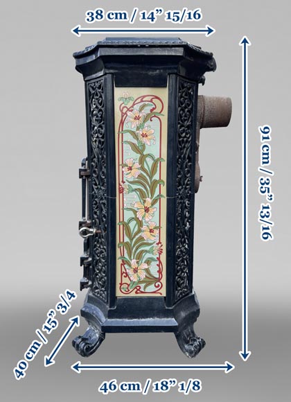 GODIN, poêle en fonte au décor de fleurs Art Nouveau, XIXe-XXe siècle GODIN, poêle en fonte au décor de fleurs Art Nouveau, XIXe-XXe siècle-8