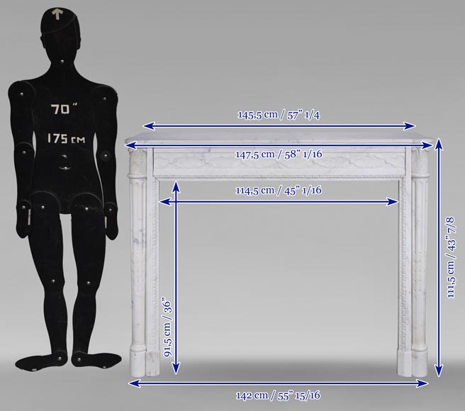 Cheminée de style Louis XVI à demi-colonnes en marbre de Carrare Cheminée de style Louis XVI à demi-colonnes en marbre de Carrare-13
