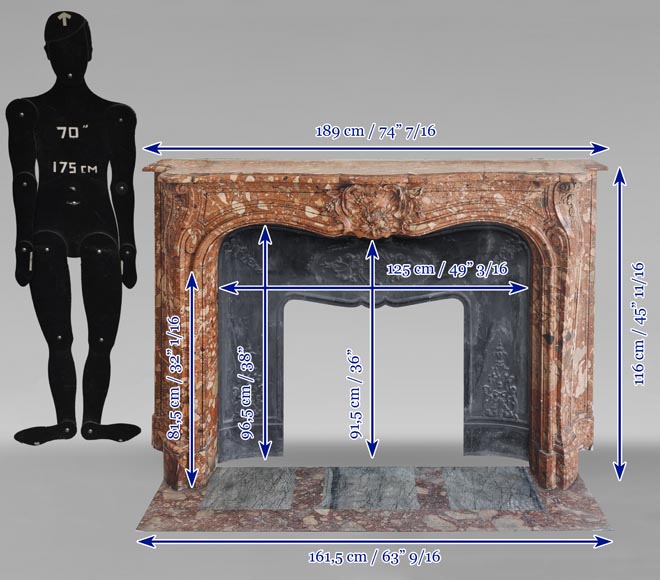 Cheminée de style Louis XV aux côtés galbés et à coquille fleurie en marbre rouge Cheminée de style Louis XV aux côtés galbés et à coquille fleurie en marbre rouge-13