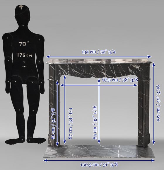 Cheminée de style Louis XV modèle Pompadour en marbre noir Marquina Cheminée de style Louis XV modèle Pompadour en marbre noir Marquina-11