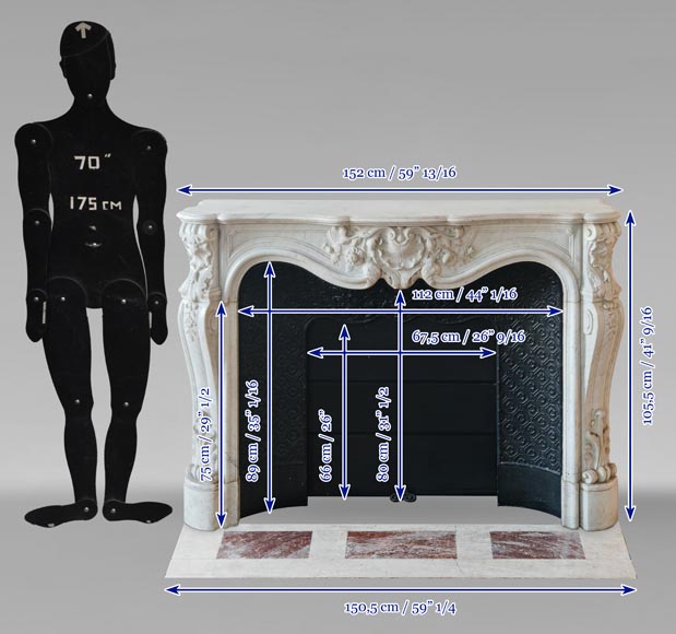 Cheminée de style Louis XV en marbre de Carrare très sculptée Cheminée de style Louis XV en marbre de Carrare très sculptée-14