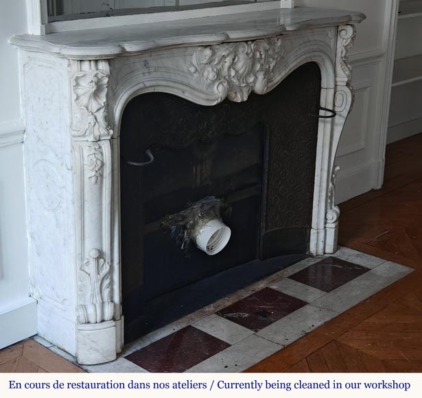 Cheminée de style Louis XV en marbre de Carrare très sculptée Cheminée de style Louis XV en marbre de Carrare très sculptée-3