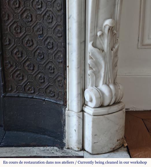 Cheminée de style Louis XV en marbre de Carrare très sculptée Cheminée de style Louis XV en marbre de Carrare très sculptée-9