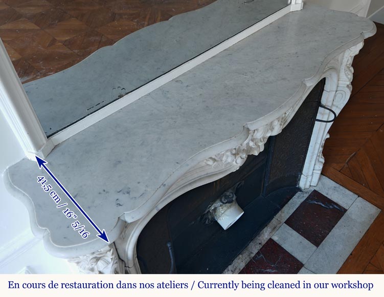 Cheminée de style Louis XV en marbre de Carrare très sculptée Cheminée de style Louis XV en marbre de Carrare très sculptée-11