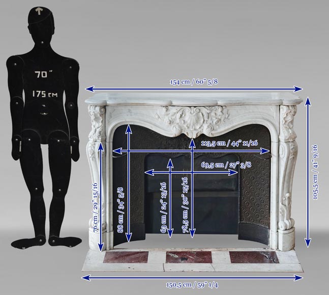 Cheminée de style Louis XV en marbre de Carrare très sculptée Cheminée de style Louis XV en marbre de Carrare très sculptée-12