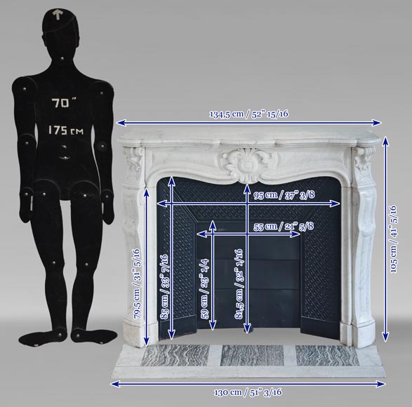Cheminée de style Louis XV en marbre de Carrare ornée d'une palmette Cheminée de style Louis XV en marbre de Carrare ornée d'une palmette-10