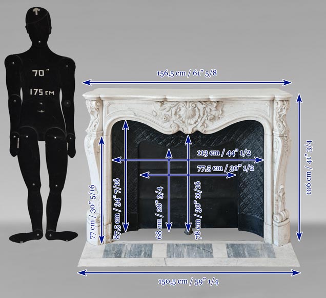 Cheminée de style Louis XV en marbre de Carrare très sculptée Cheminée de style Louis XV en marbre de Carrare très sculptée-13