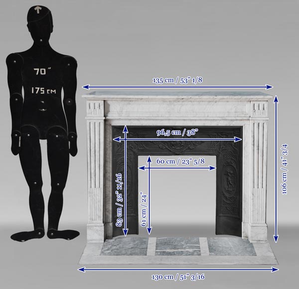 Cheminée de style Louis XVI moulurée en marbre de Carrare veiné Cheminée de style Louis XVI moulurée en marbre de Carrare veiné-10
