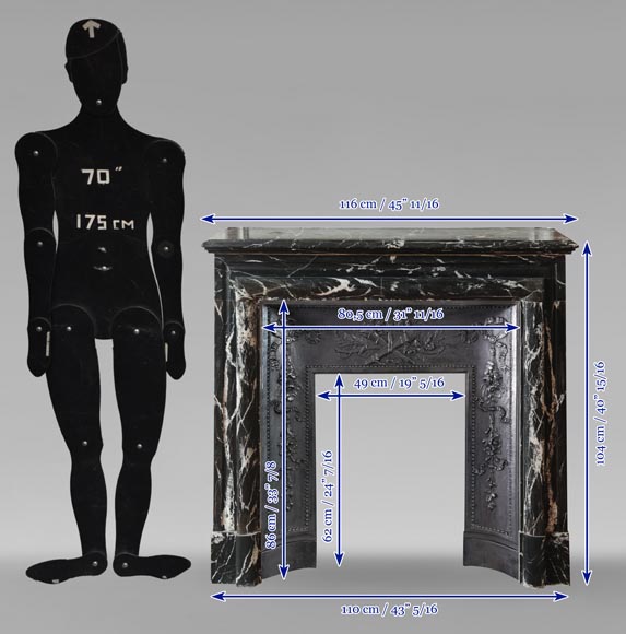Cheminée de style Louis XIV en marbre noir Marquina Cheminée de style Louis XIV en marbre noir Marquina-9
