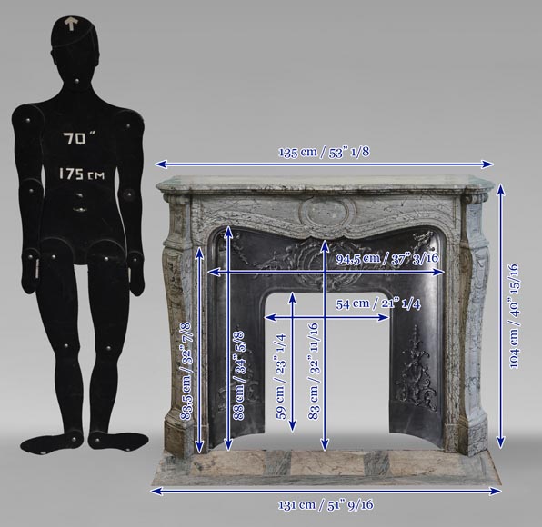 Cheminée de style Louis XV modèle Pompadour en marbre bleu Cheminée de style Louis XV modèle Pompadour en marbre bleu-10