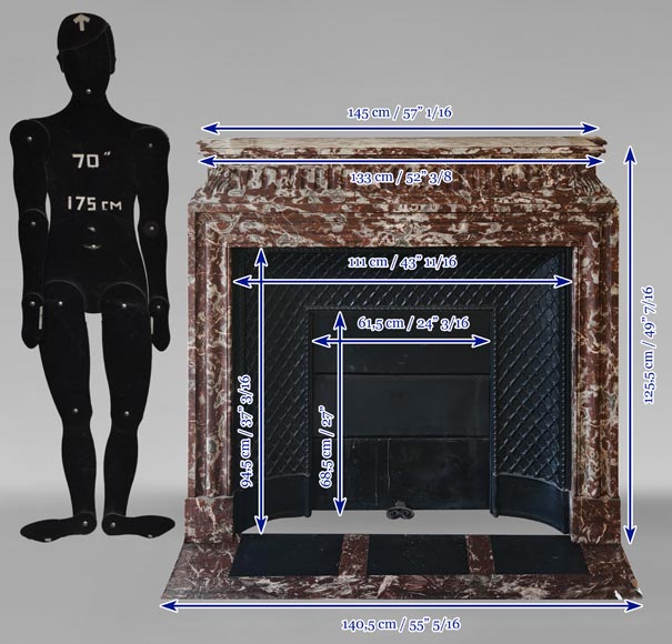 Cheminée de style Louis XIV à acrotère en marbre Rouge du Nord Cheminée de style Louis XIV à acrotère en marbre Rouge du Nord-11