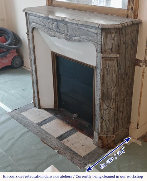 Cheminée de style Louis XV modèle Pompadour plate en marbre bleu Fleuri Cheminée de style Louis XV modèle Pompadour plate en marbre bleu Fleuri-5