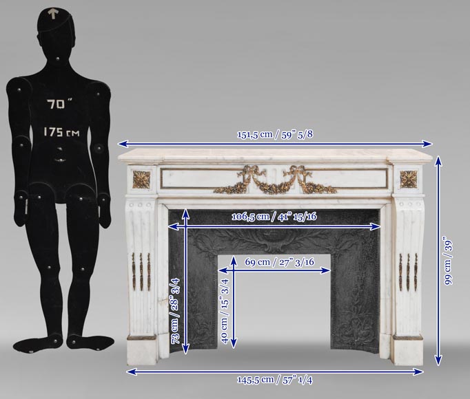Cheminée de style Louis XVI en marbre demi statuaire décorée de guirlandes de bronze Cheminée de style Louis XVI en marbre demi statuaire décorée de guirlandes de bronze-11