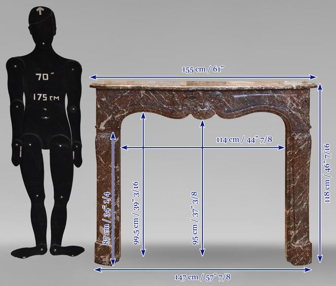 Cheminée de style Louis XV en marbre Rouge Royal décorée d'une coquille asymétrique Cheminée de style Louis XV en marbre Rouge Royal décorée d'une coquille asymétrique-11