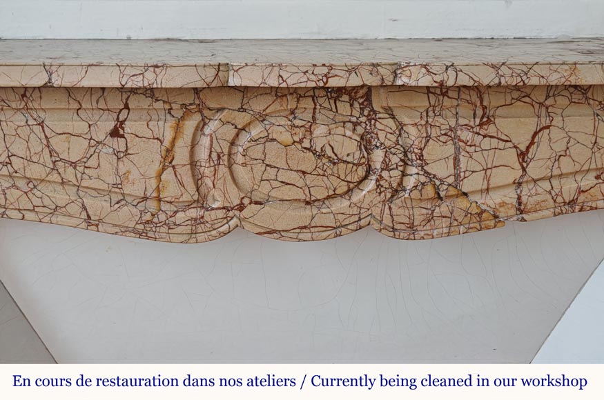 Cheminée de style Louis XV modèle Pompadour plate en marbre Brocatelle très veinée Cheminée de style Louis XV modèle Pompadour plate en marbre Brocatelle très veinée-1