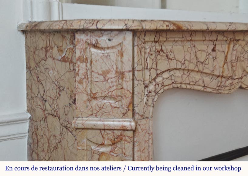 Cheminée de style Louis XV modèle Pompadour plate en marbre Brocatelle très veinée Cheminée de style Louis XV modèle Pompadour plate en marbre Brocatelle très veinée-3