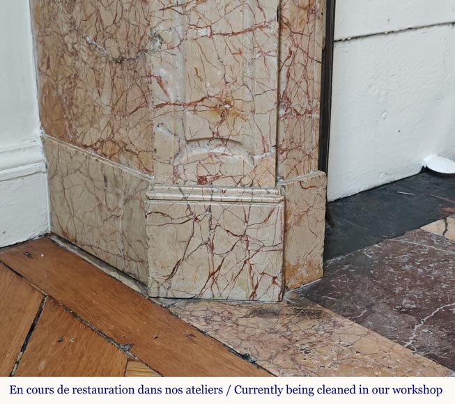 Cheminée de style Louis XV modèle Pompadour plate en marbre Brocatelle très veinée Cheminée de style Louis XV modèle Pompadour plate en marbre Brocatelle très veinée-4