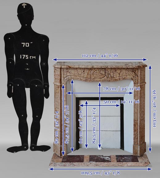 Cheminée de style Louis XV modèle Pompadour plate en marbre Brocatelle très veinée Cheminée de style Louis XV modèle Pompadour plate en marbre Brocatelle très veinée-10