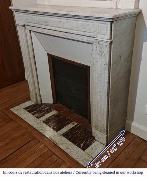 Cheminée de style Louis XVI moulurée en marbre de Carrare Cheminée de style Louis XVI moulurée en marbre de Carrare-5
