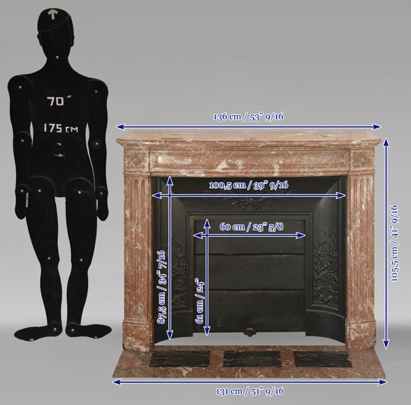Cheminée galbée de style Louis XVI en marbre rouge du Nord Cheminée galbée de style Louis XVI en marbre rouge du Nord-10