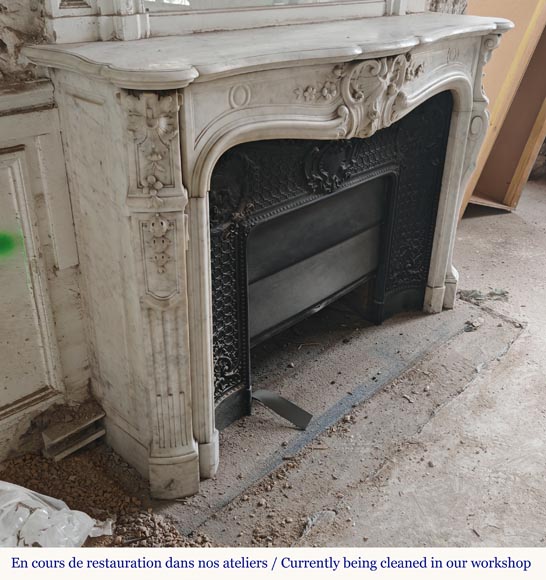 Cheminée de style Louis XV en marbre de Carrare très sculptée Cheminée de style Louis XV en marbre de Carrare très sculptée-6